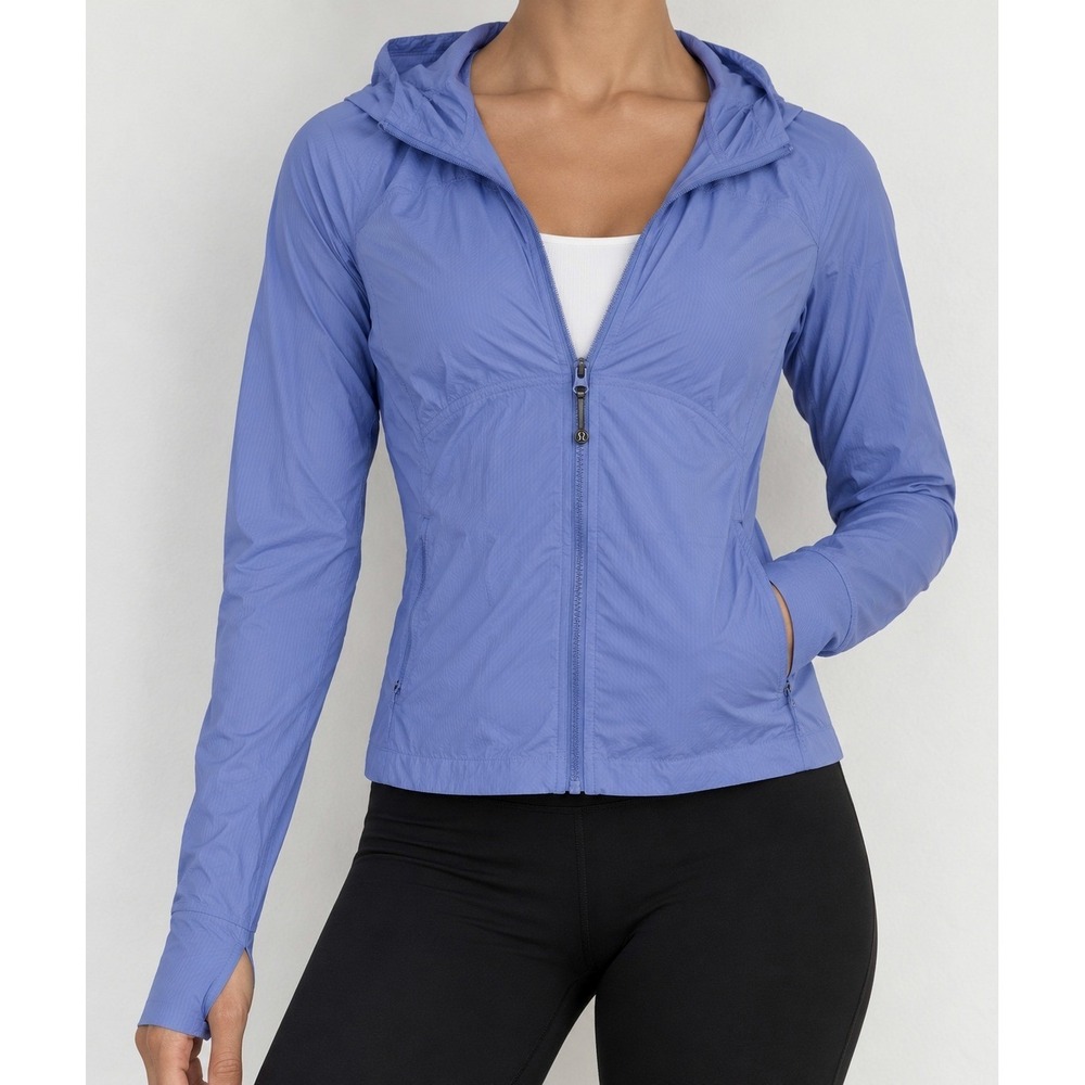 Lululemon Hooded Lightweight Zip-Front Windbreaker Periwinkle Blue Thumbholes